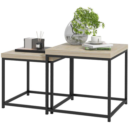 HOMCOM Coffee Table Set of 2, Nest of Tables with 3.5cm Thick Tabletop Additional View 11