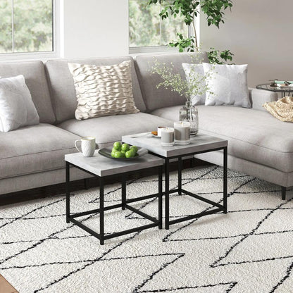 HOMCOM Coffee Table Set of 2, Nest of Tables with 3.5cm Thick Tabletop Additional View 13