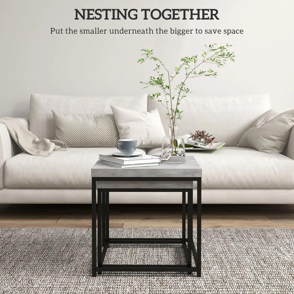 HOMCOM Coffee Table Set of 2, Nest of Tables with 3.5cm Thick Tabletop Additional View 15