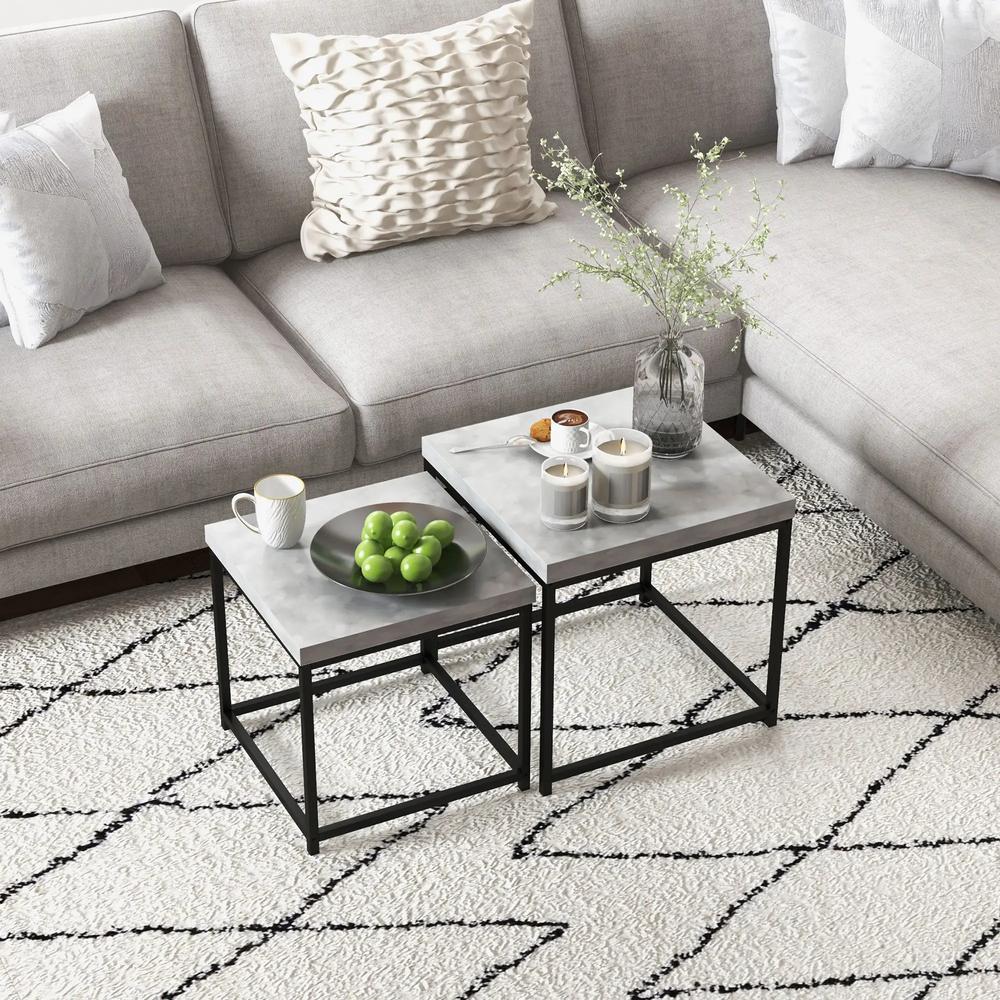 HOMCOM Coffee Table Set of 2, Nest of Tables with 3.5cm Thick Tabletop Additional View 19