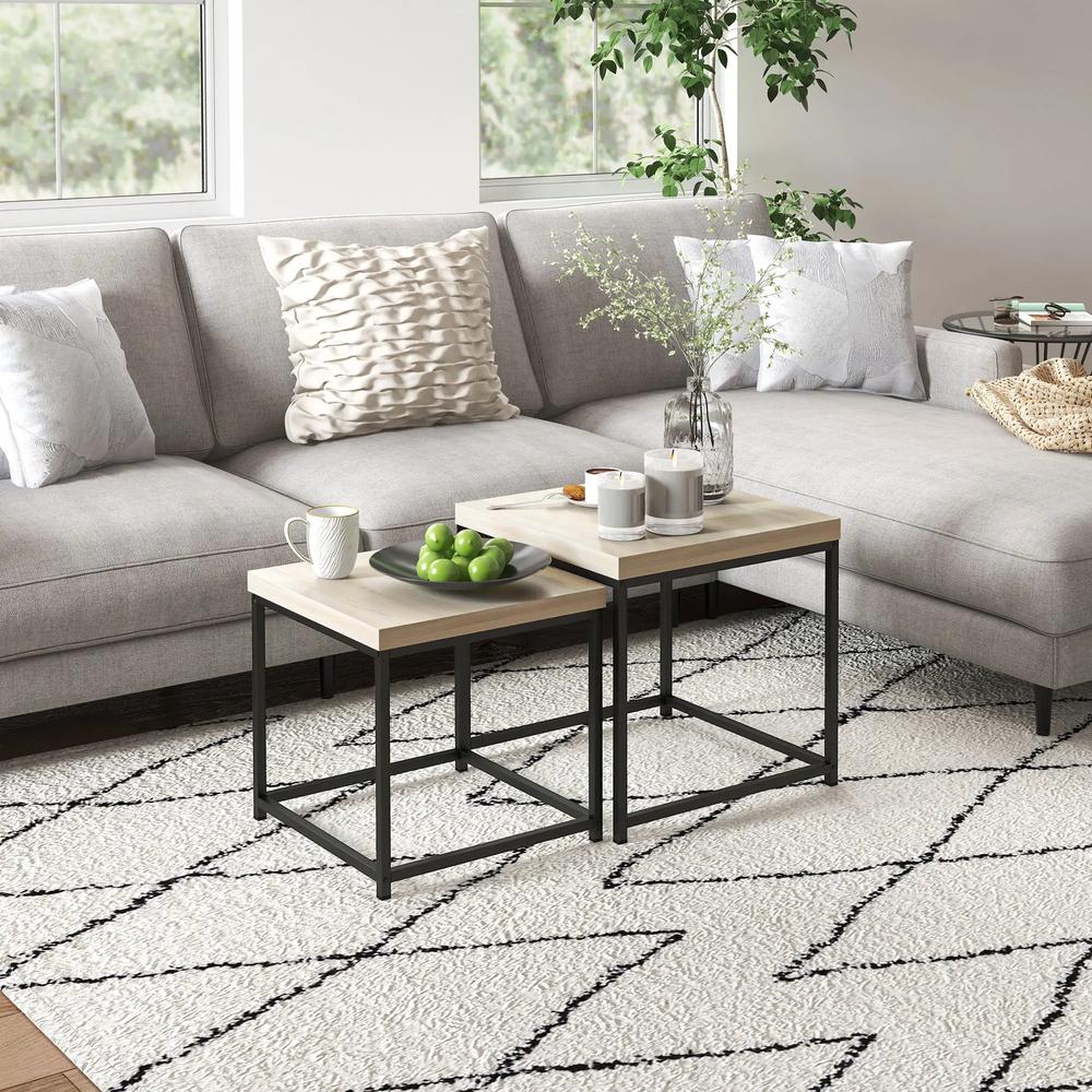 HOMCOM Coffee Table Set of 2, Nest of Tables with 3.5cm Thick Tabletop Additional View 2