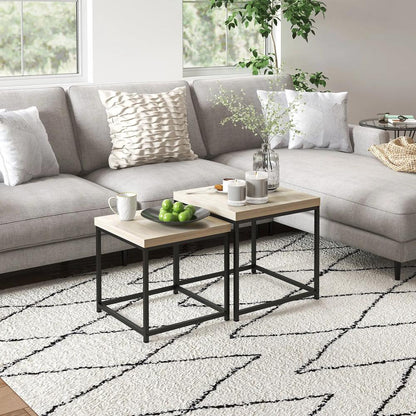 HOMCOM Coffee Table Set of 2, Nest of Tables with 3.5cm Thick Tabletop Additional View 2