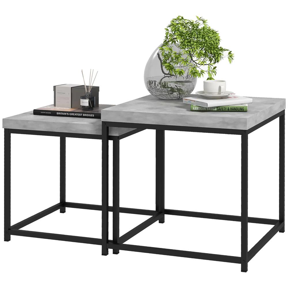 HOMCOM Coffee Table Set of 2, Nest of Tables with 3.5cm Thick Tabletop Additional View 22