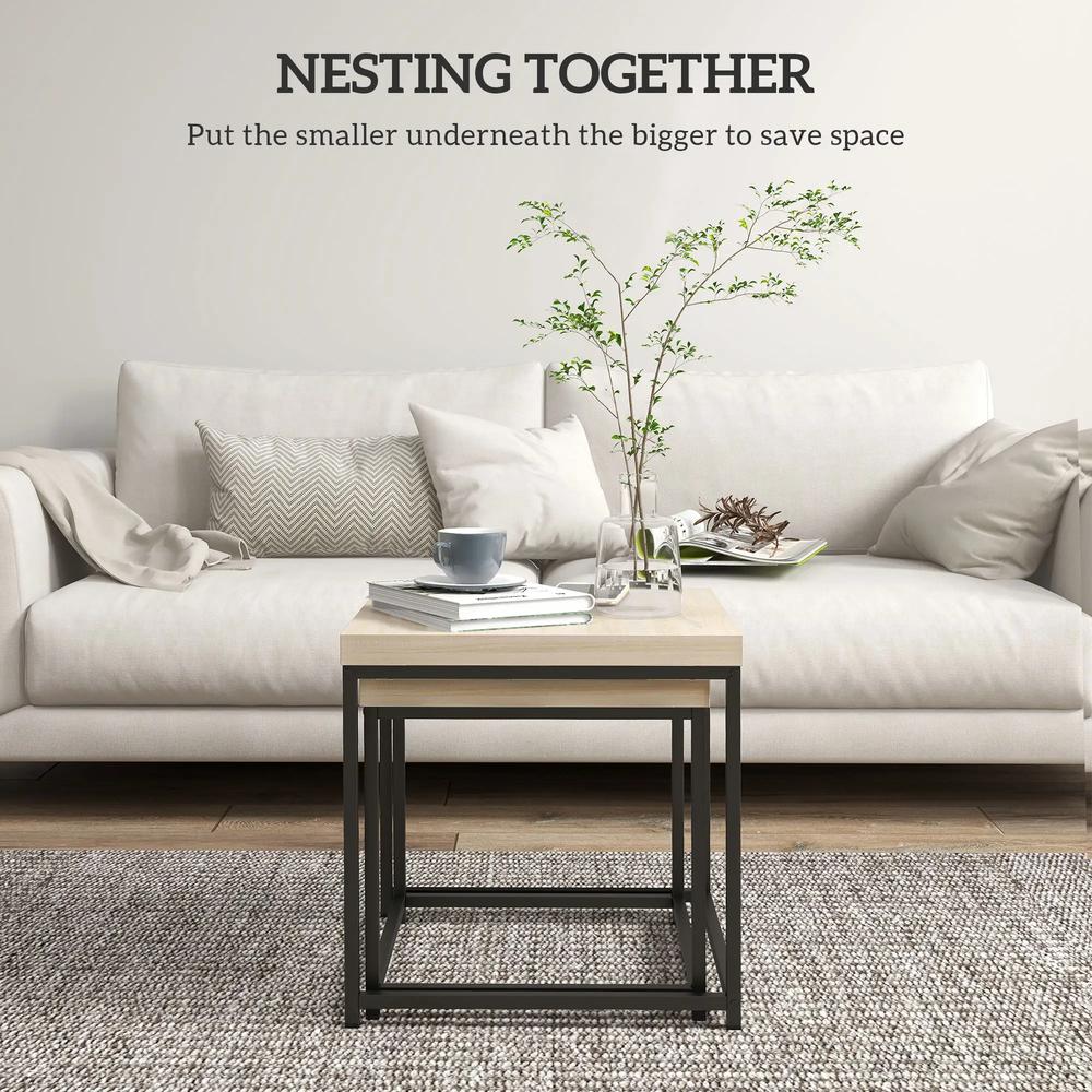 HOMCOM Coffee Table Set of 2, Nest of Tables with 3.5cm Thick Tabletop Additional View 4