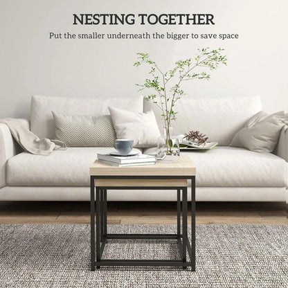 HOMCOM Coffee Table Set of 2, Nest of Tables with 3.5cm Thick Tabletop Additional View 4