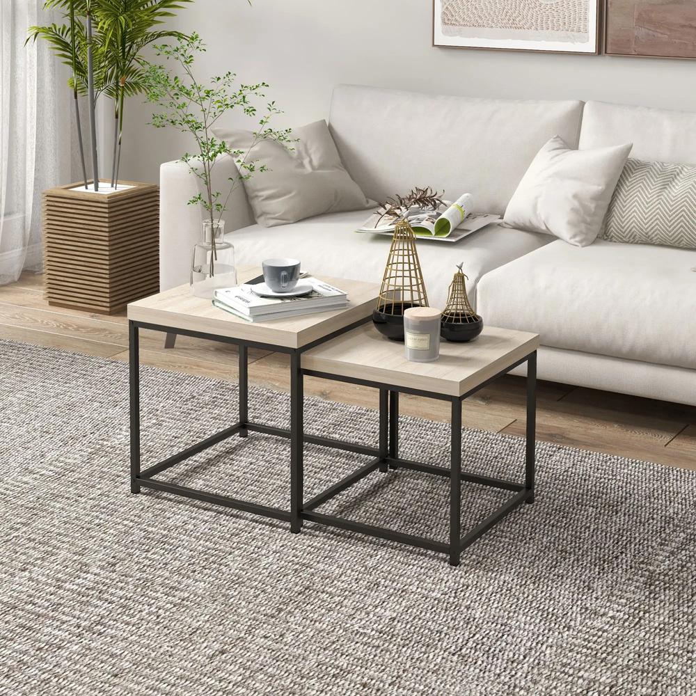 HOMCOM Coffee Table Set of 2, Nest of Tables with 3.5cm Thick Tabletop Additional View 10
