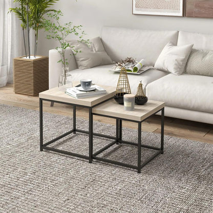HOMCOM Coffee Table Set of 2, Nest of Tables with 3.5cm Thick Tabletop Additional View 10