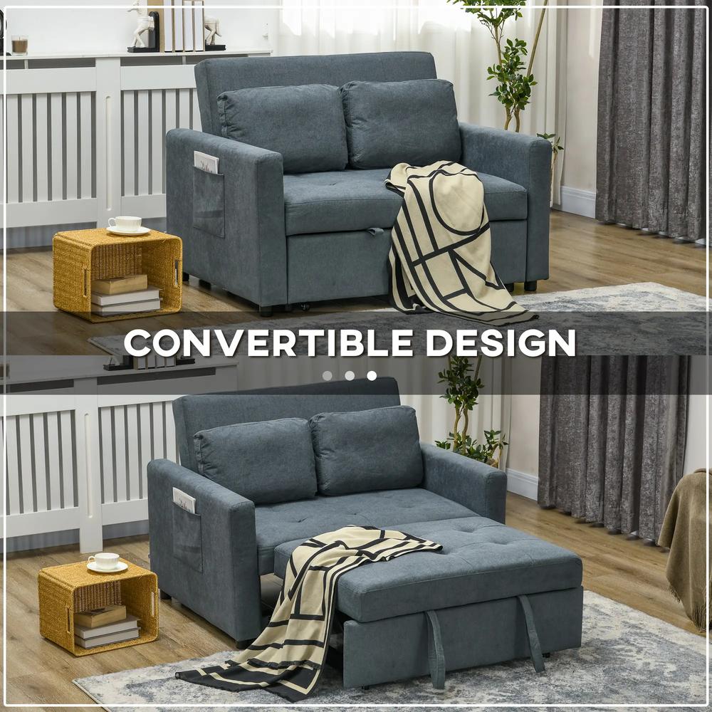 HOMCOM Loveseat Sofa Bed, Convertible Bed Settee with 2 Pillows, Side Pockets Additional View 15