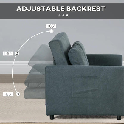 HOMCOM Loveseat Sofa Bed, Convertible Bed Settee with 2 Pillows, Side Pockets Additional View 16