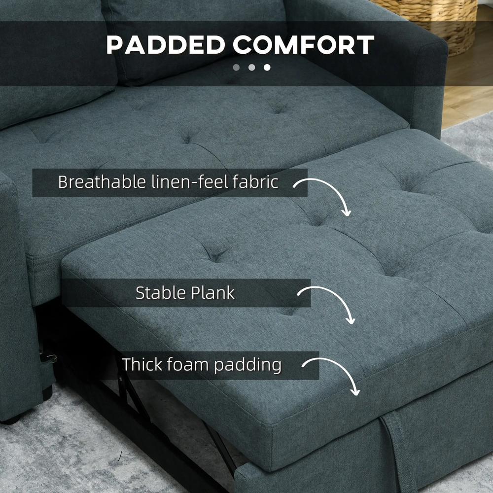 HOMCOM Loveseat Sofa Bed, Convertible Bed Settee with 2 Pillows, Side Pockets Additional View 17