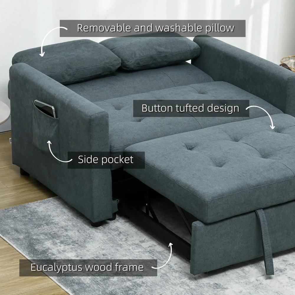 HOMCOM Loveseat Sofa Bed, Convertible Bed Settee with 2 Pillows, Side Pockets Additional View 18