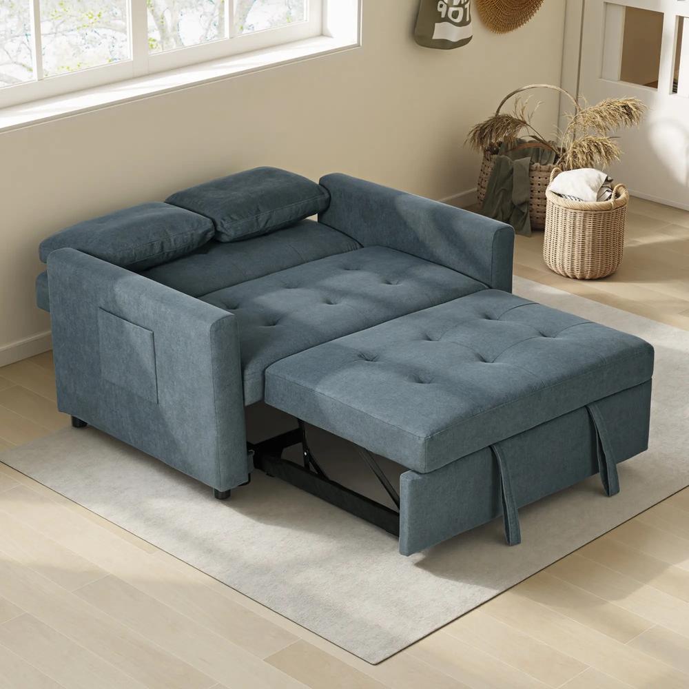 HOMCOM Loveseat Sofa Bed, Convertible Bed Settee with 2 Pillows, Side Pockets Additional View 19