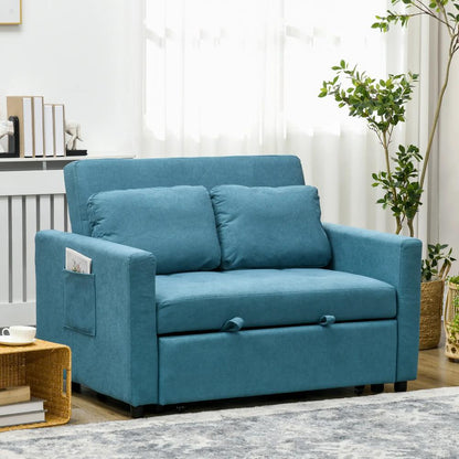 HOMCOM Loveseat Sofa Bed, Convertible Bed Settee with 2 Pillows, Side Pockets Additional View 2