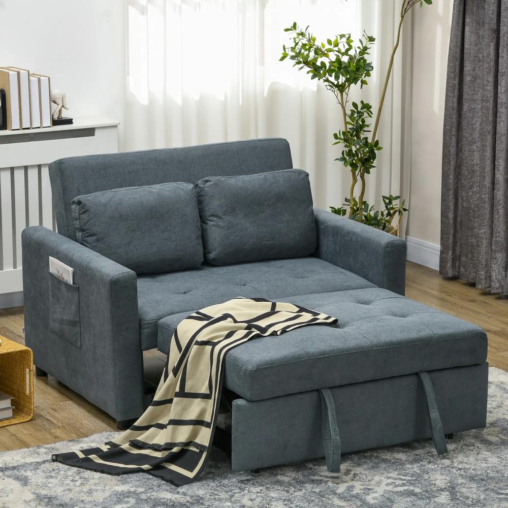 HOMCOM Loveseat Sofa Bed, Convertible Bed Settee with 2 Pillows, Side Pockets Additional View 21