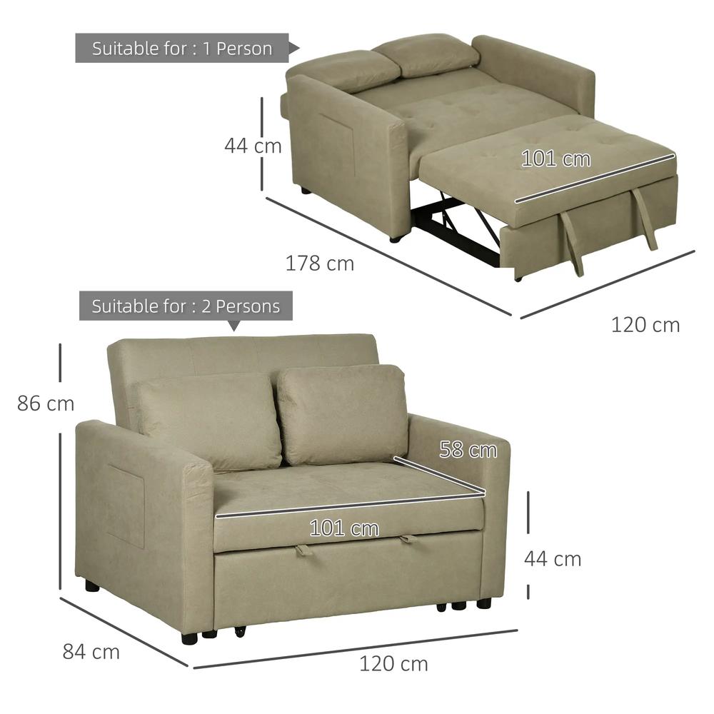 HOMCOM Loveseat Sofa Bed, Convertible Bed Settee with 2 Pillows, Side Pockets Additional View 25