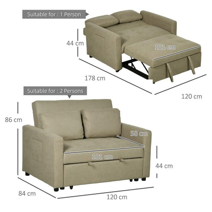 HOMCOM Loveseat Sofa Bed, Convertible Bed Settee with 2 Pillows, Side Pockets Additional View 25