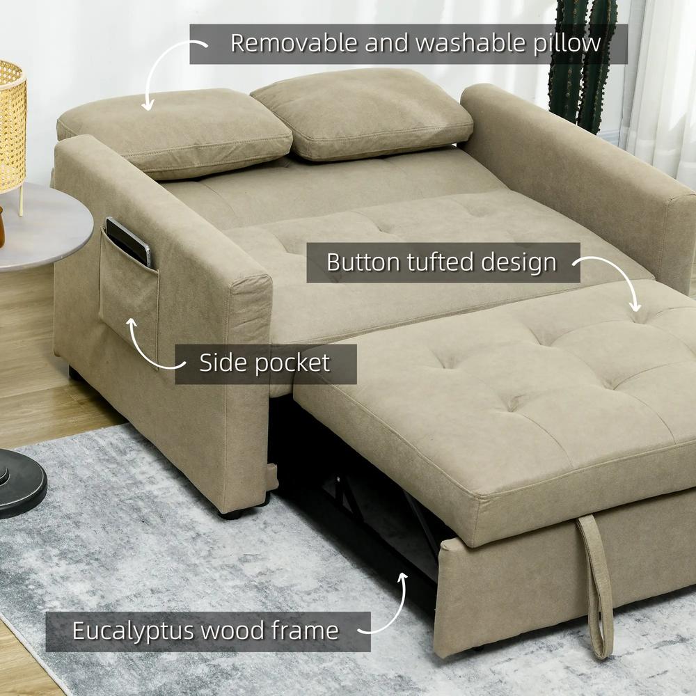 HOMCOM Loveseat Sofa Bed, Convertible Bed Settee with 2 Pillows, Side Pockets Additional View 29