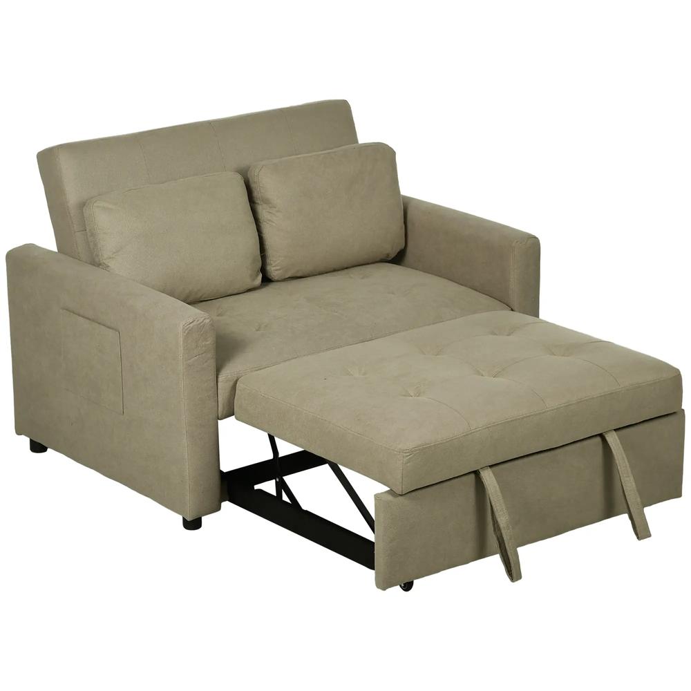 HOMCOM Loveseat Sofa Bed, Convertible Bed Settee with 2 Pillows, Side Pockets Additional View 33
