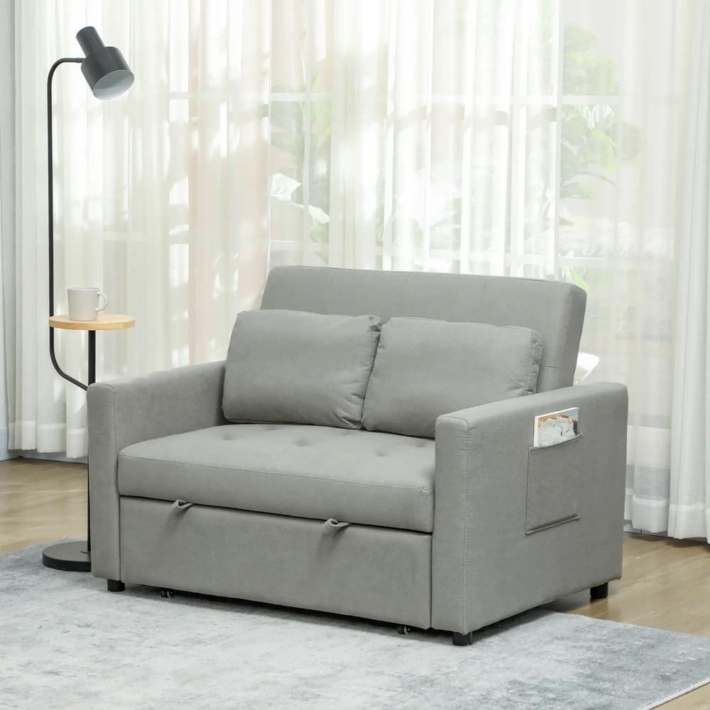 HOMCOM Loveseat Sofa Bed, Convertible Bed Settee with 2 Pillows, Side Pockets Additional View 35