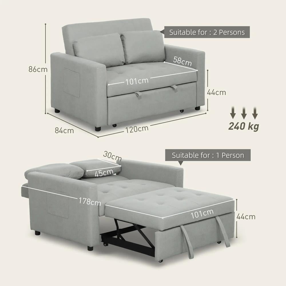 HOMCOM Loveseat Sofa Bed, Convertible Bed Settee with 2 Pillows, Side Pockets Additional View 36