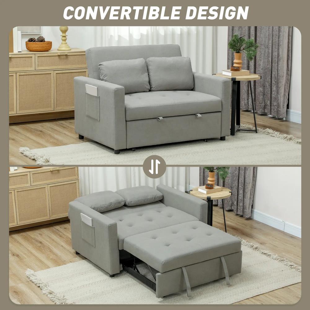 HOMCOM Loveseat Sofa Bed, Convertible Bed Settee with 2 Pillows, Side Pockets Additional View 37