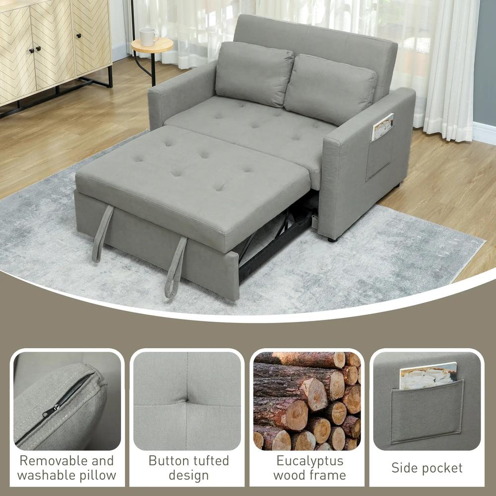 HOMCOM Loveseat Sofa Bed, Convertible Bed Settee with 2 Pillows, Side Pockets Additional View 40