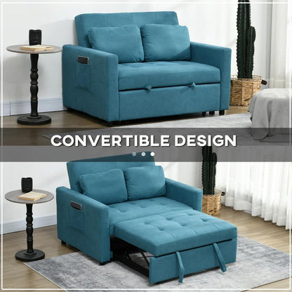 HOMCOM Loveseat Sofa Bed, Convertible Bed Settee with 2 Pillows, Side Pockets Additional View 4