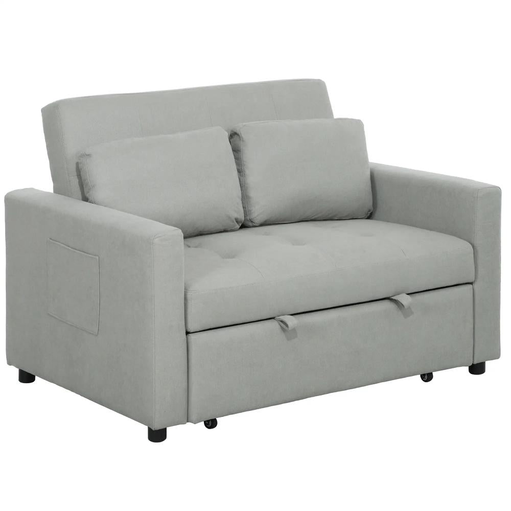 HOMCOM Loveseat Sofa Bed, Convertible Bed Settee with 2 Pillows, Side Pockets Additional View 48