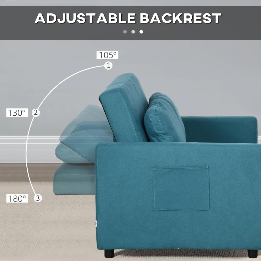 HOMCOM Loveseat Sofa Bed, Convertible Bed Settee with 2 Pillows, Side Pockets Additional View 5