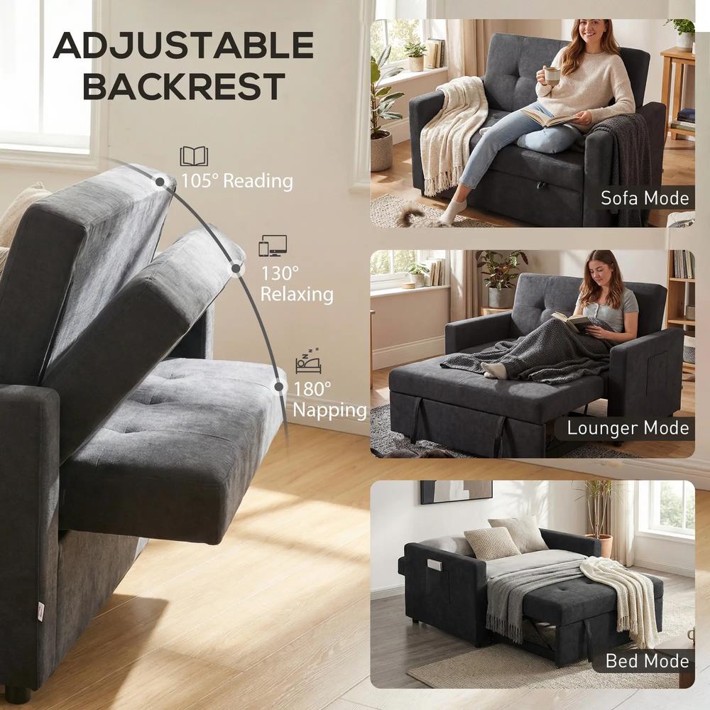 HOMCOM Loveseat Sofa Bed, Convertible Bed Settee with 2 Pillows, Side Pockets Additional View 53