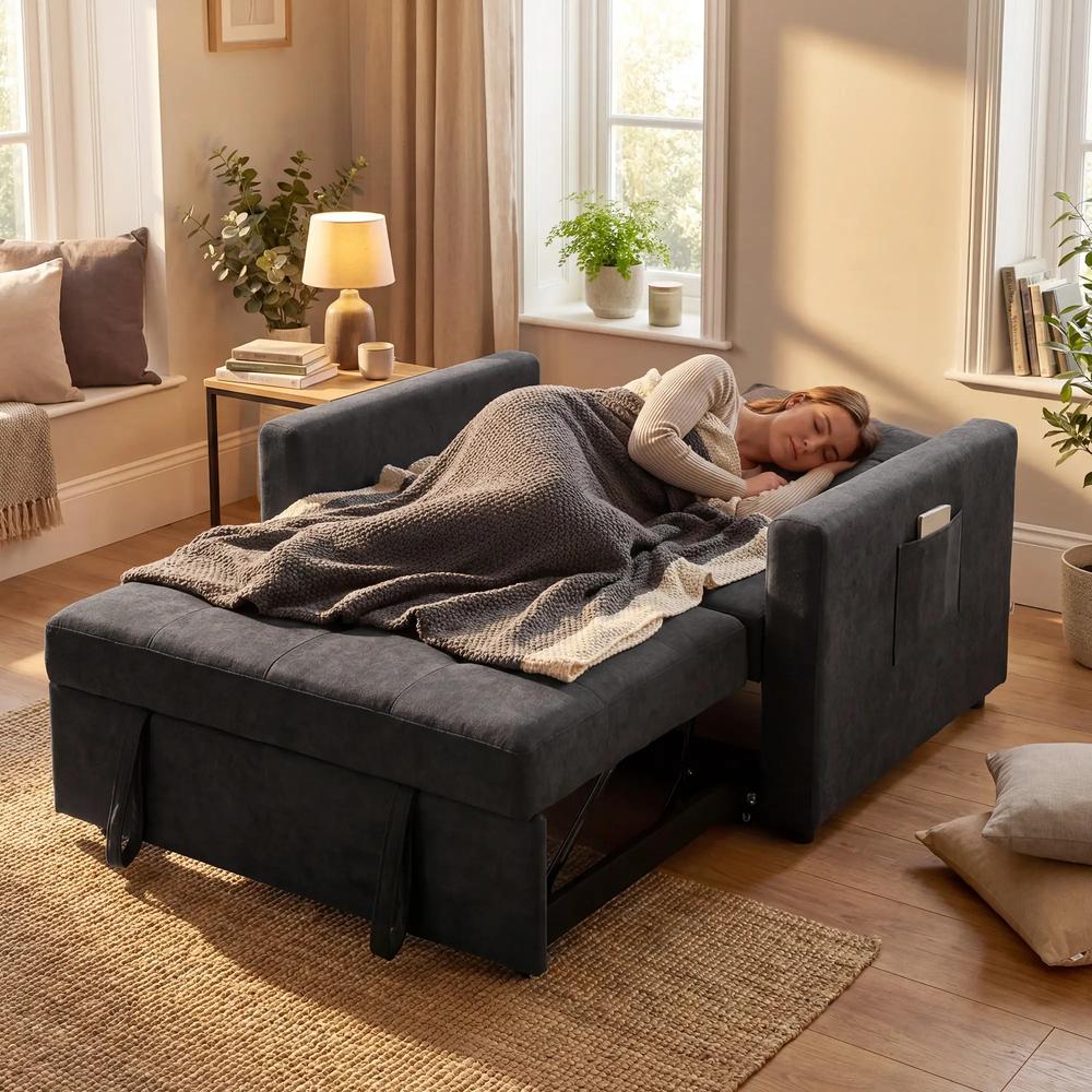 HOMCOM Loveseat Sofa Bed, Convertible Bed Settee with 2 Pillows, Side Pockets Additional View 56