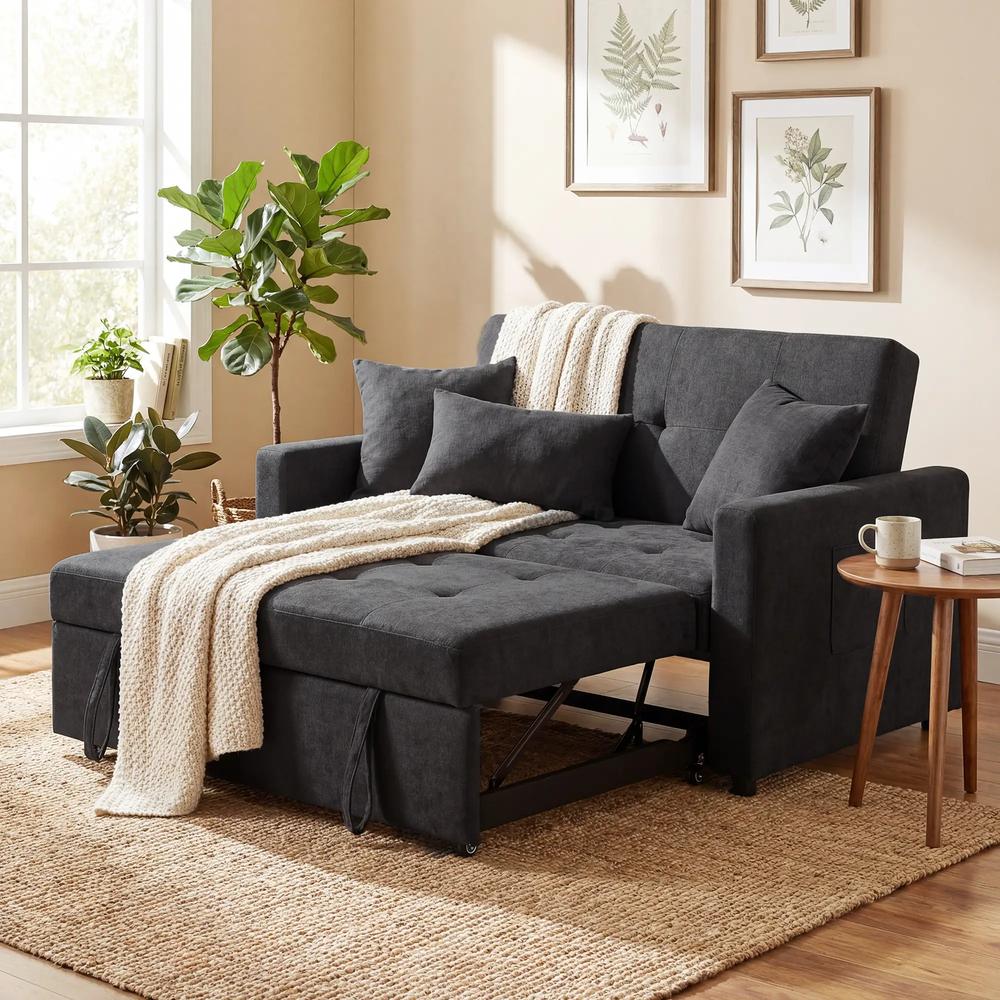 HOMCOM Loveseat Sofa Bed, Convertible Bed Settee with 2 Pillows, Side Pockets Additional View 58