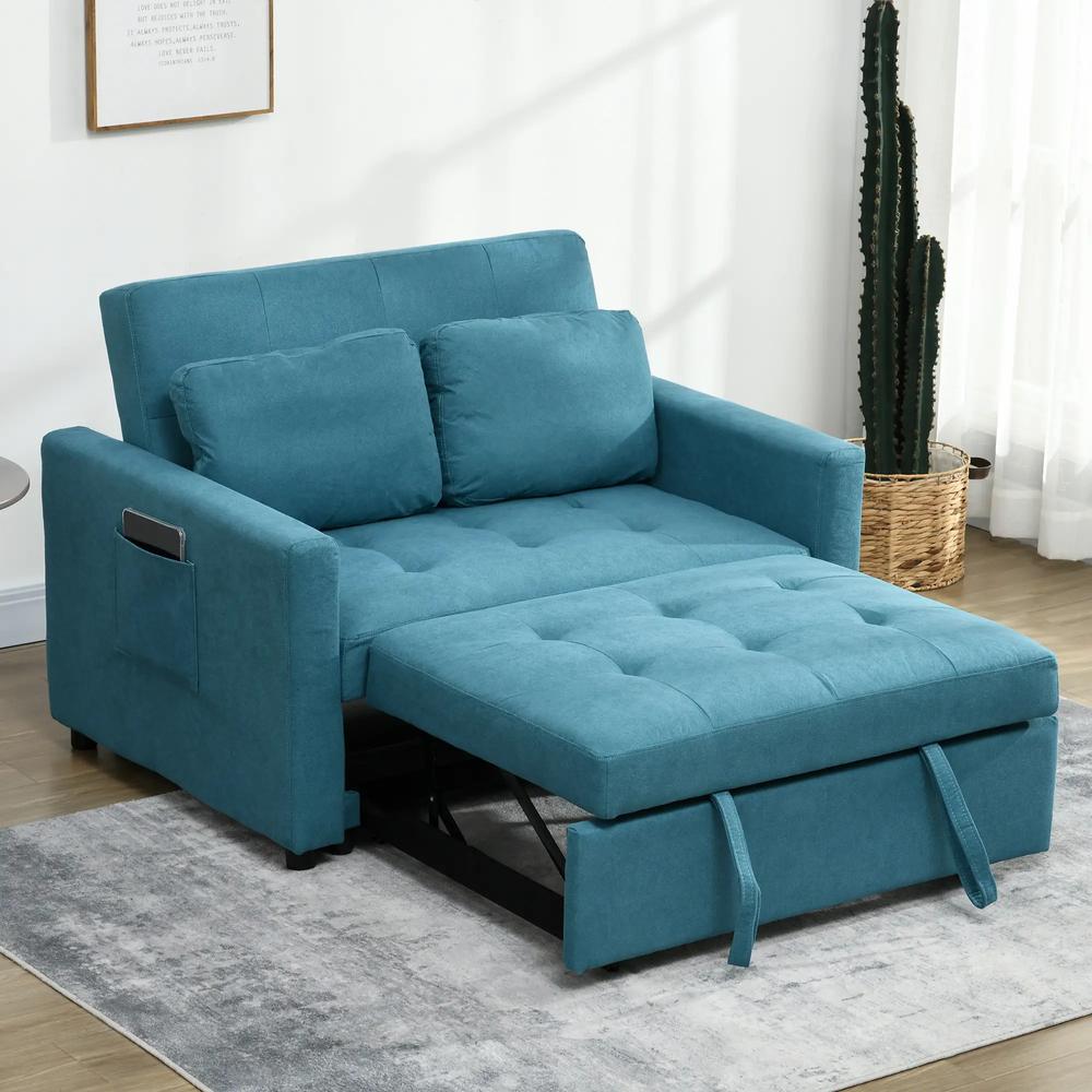 HOMCOM Loveseat Sofa Bed, Convertible Bed Settee with 2 Pillows, Side Pockets Additional View 10