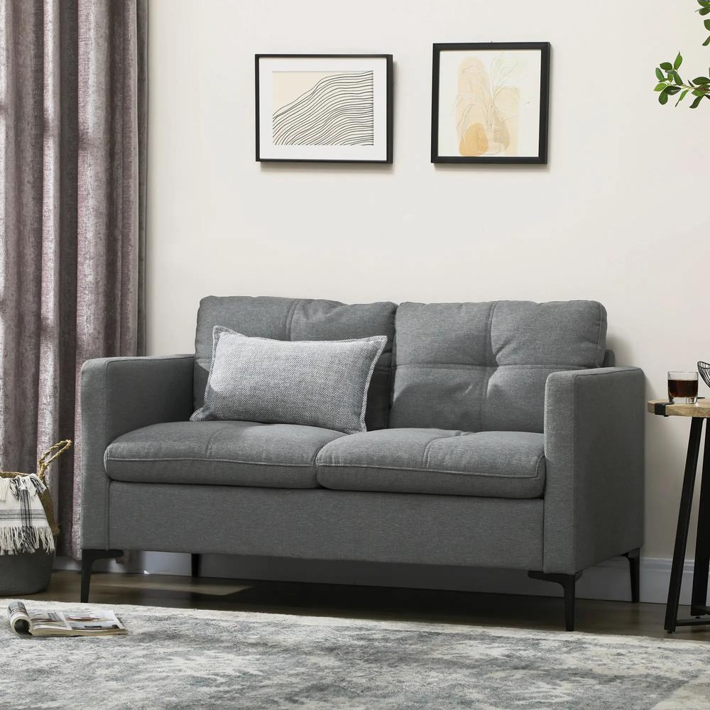 HOMCOM Two-Seater Sofa, with Steel Legs - Grey Additional View 2