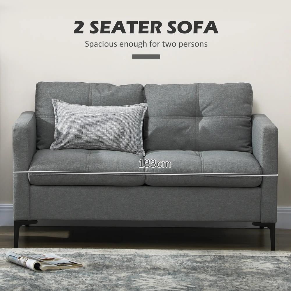 HOMCOM Two-Seater Sofa, with Steel Legs - Grey Additional View 4