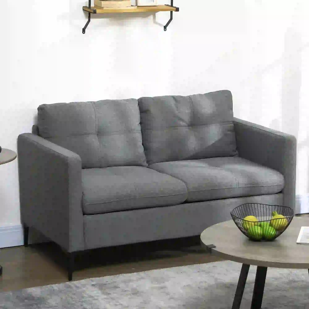 HOMCOM Two-Seater Sofa, with Steel Legs - Grey Additional View 10