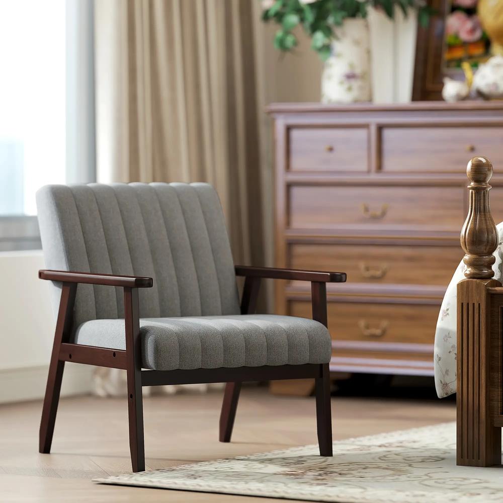 HOMCOM Mid Century Accent Chair, with Wooden Legs - Grey Additional View 2