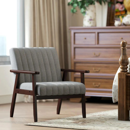 HOMCOM Mid Century Accent Chair, with Wooden Legs - Grey Additional View 2