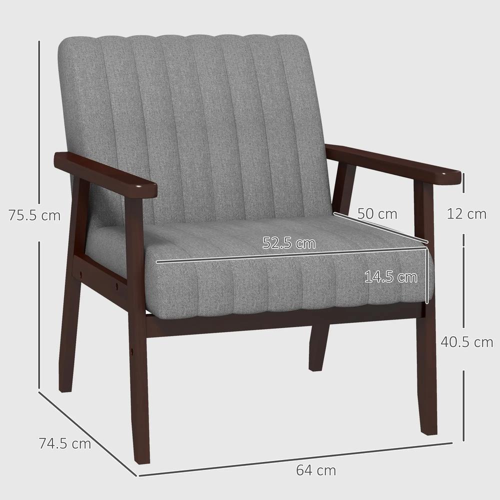 HOMCOM Mid Century Accent Chair, with Wooden Legs - Grey Additional View 3
