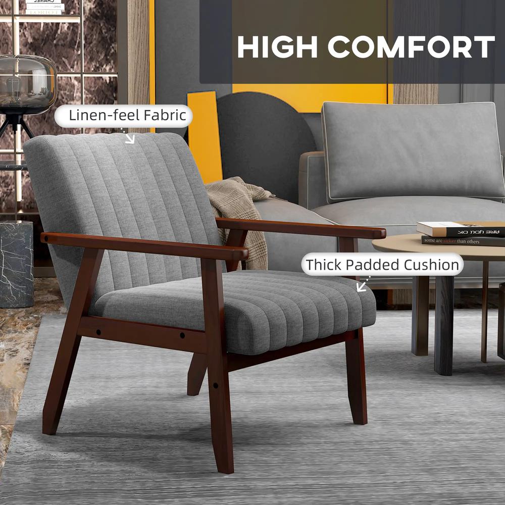 HOMCOM Mid Century Accent Chair, with Wooden Legs - Grey Additional View 5