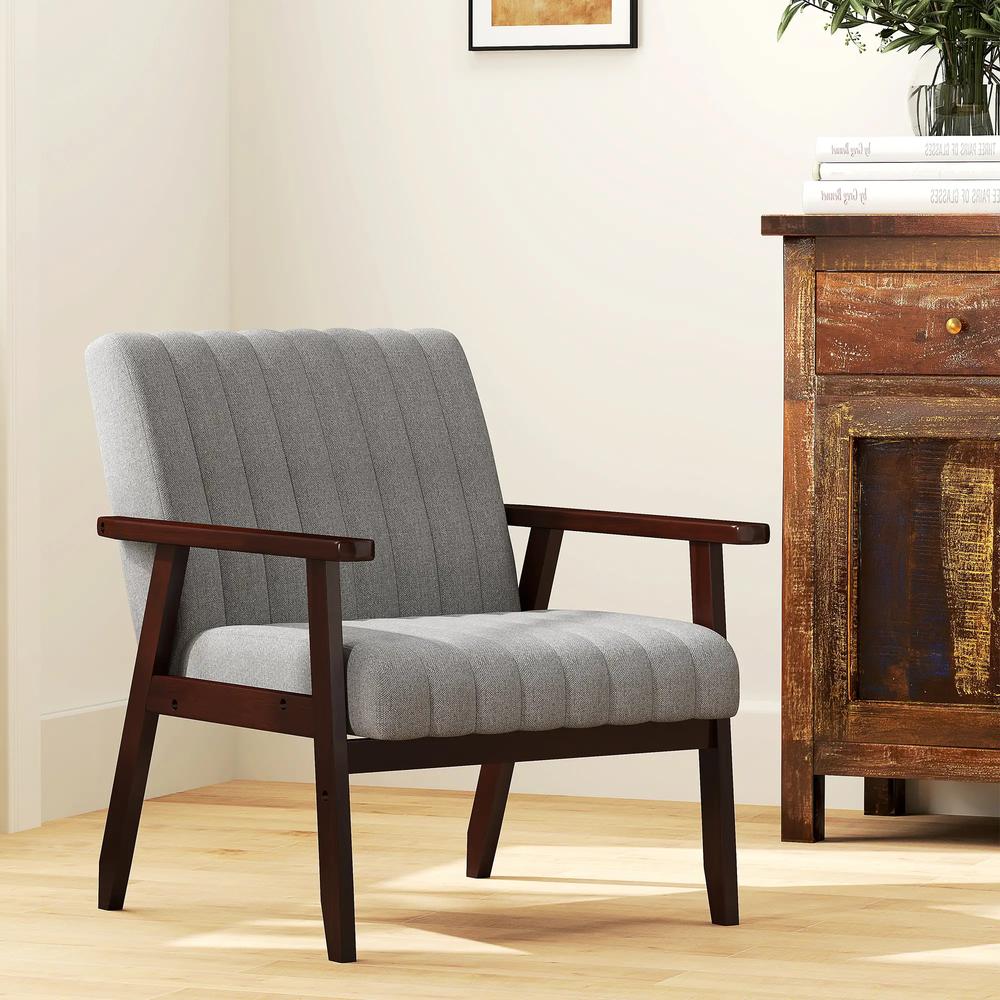 HOMCOM Mid Century Accent Chair, with Wooden Legs - Grey Additional View 7