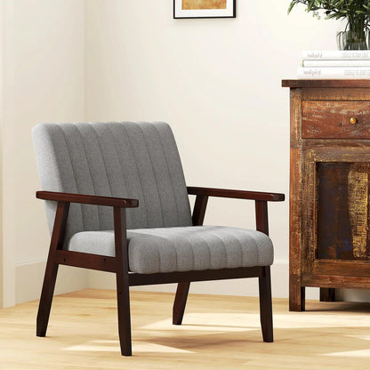 HOMCOM Mid Century Accent Chair, with Wooden Legs - Grey Additional View 7