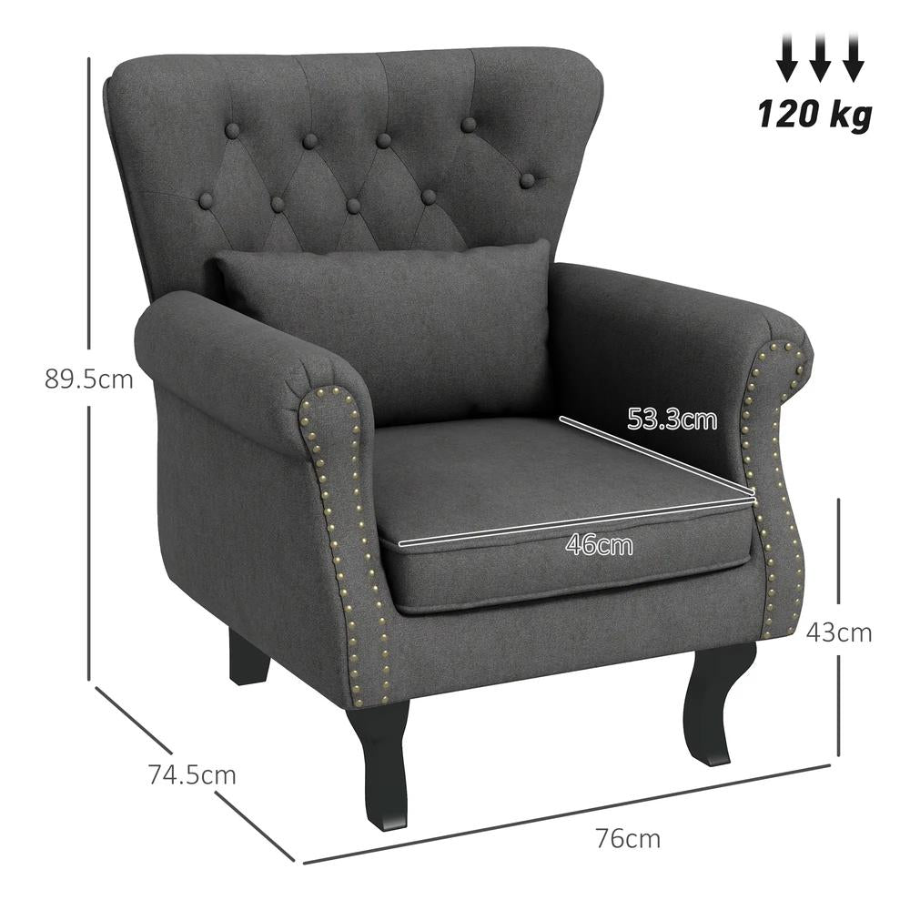 HOMCOM Chesterfield-Style Accent Chair - Grey Additional View 3