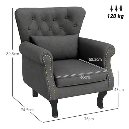 HOMCOM Chesterfield-Style Accent Chair - Grey Additional View 3