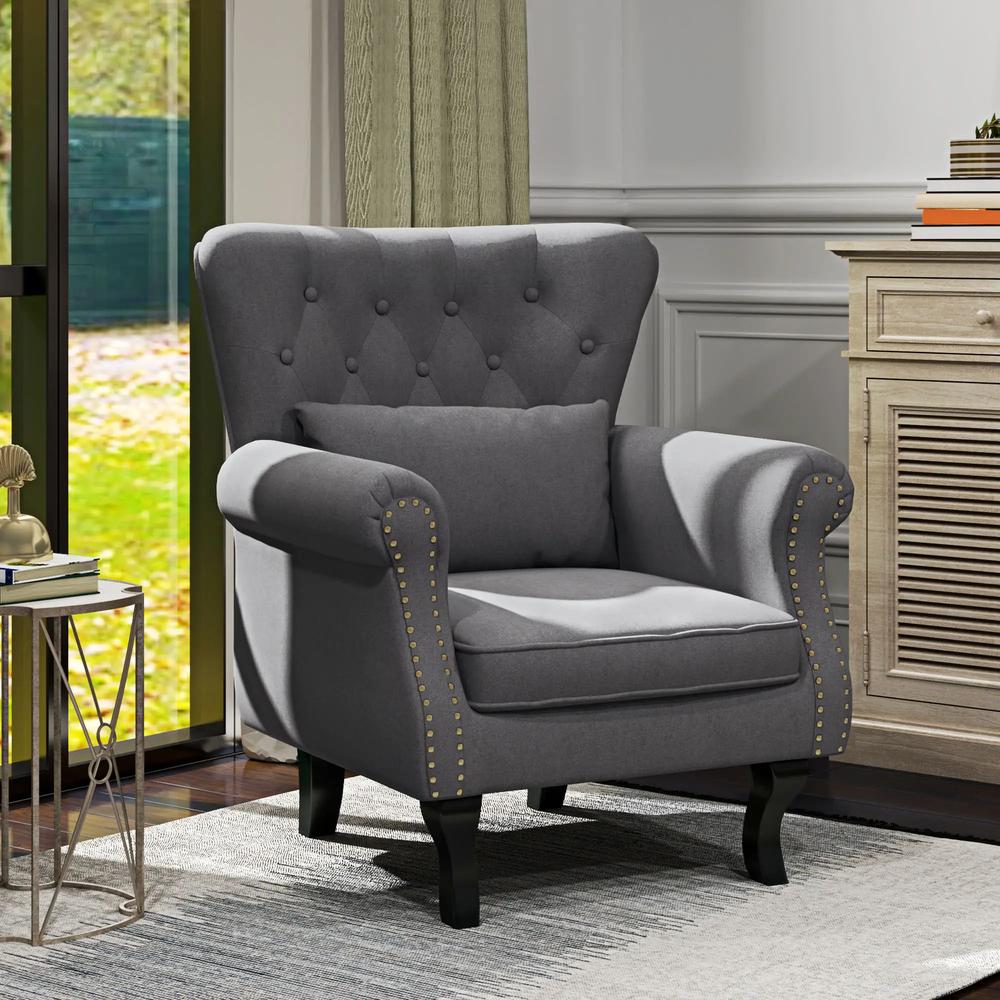 HOMCOM Chesterfield-Style Accent Chair - Grey Additional View 8