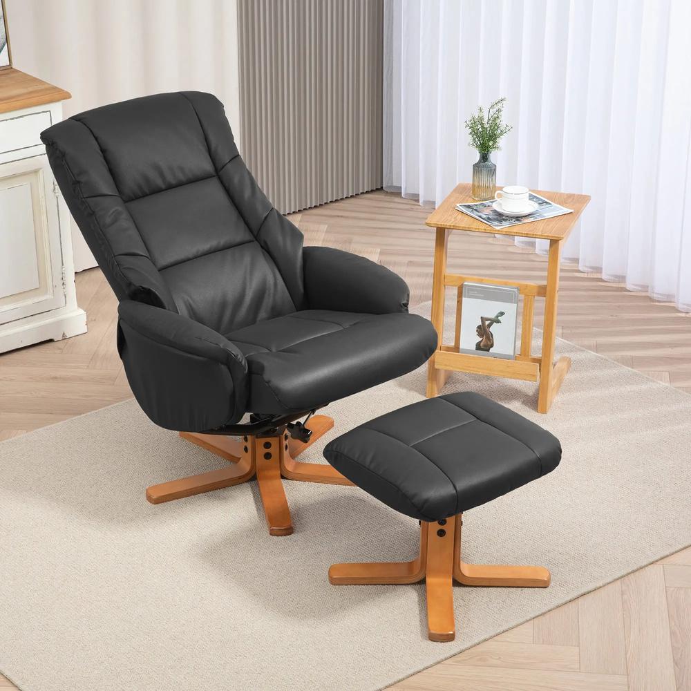 HOMCOM Rocking Recliner Chair with Footstool, PU Leather Recliner Armchair with Wood Base, Upholstered Reclining Chair for Living Room Bedroom Additional View 13