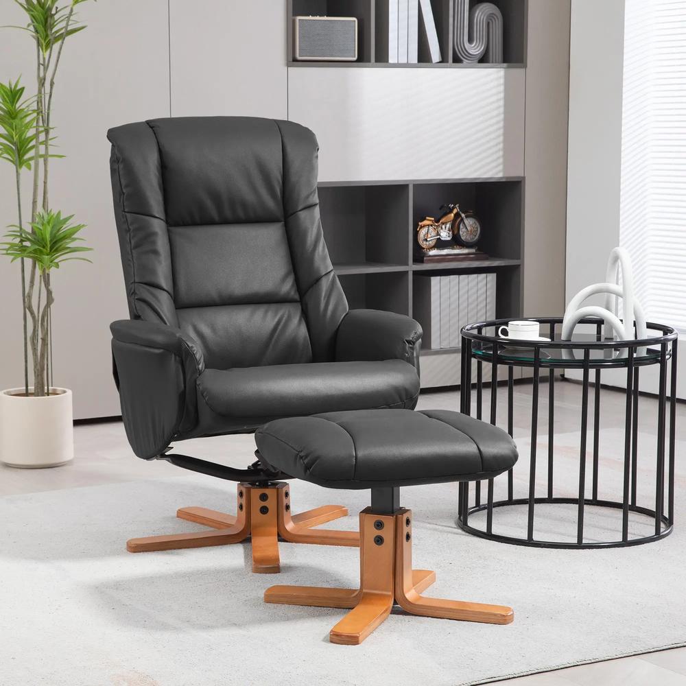 HOMCOM Rocking Recliner Chair with Footstool, PU Leather Recliner Armchair with Wood Base, Upholstered Reclining Chair for Living Room Bedroom Additional View 21