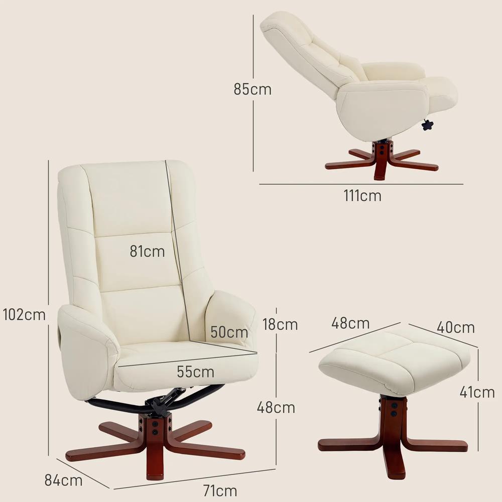 HOMCOM Rocking Recliner Chair with Footstool, PU Leather Recliner Armchair with Wood Base, Upholstered Reclining Chair for Living Room Bedroom Additional View 3