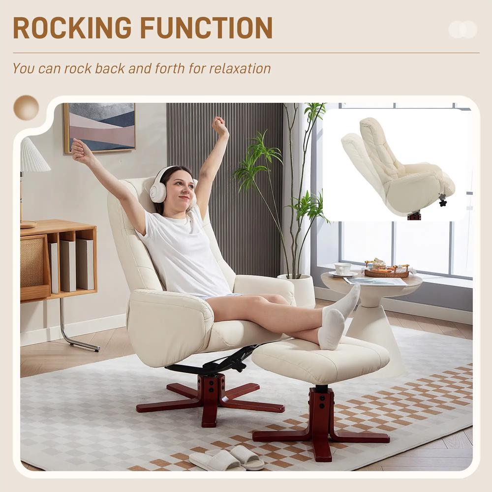 HOMCOM Rocking Recliner Chair with Footstool, PU Leather Recliner Armchair with Wood Base, Upholstered Reclining Chair for Living Room Bedroom Additional View 5