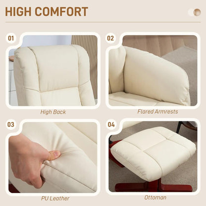 HOMCOM Rocking Recliner Chair with Footstool, PU Leather Recliner Armchair with Wood Base, Upholstered Reclining Chair for Living Room Bedroom Additional View 6